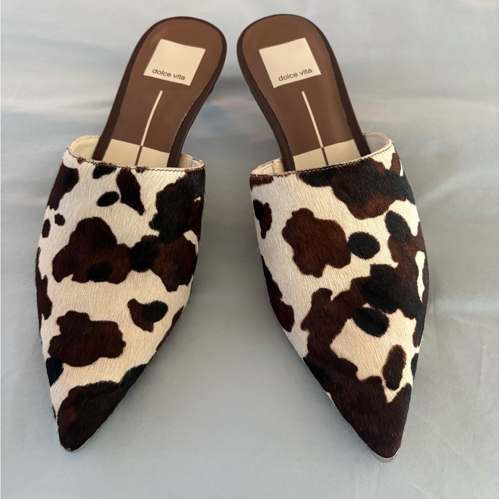 Dolce Vita Animal Print Mules in Brown and Cream 6.5
